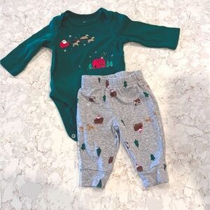 Carters - 3M - Festive Green and Gray Baby Outfit